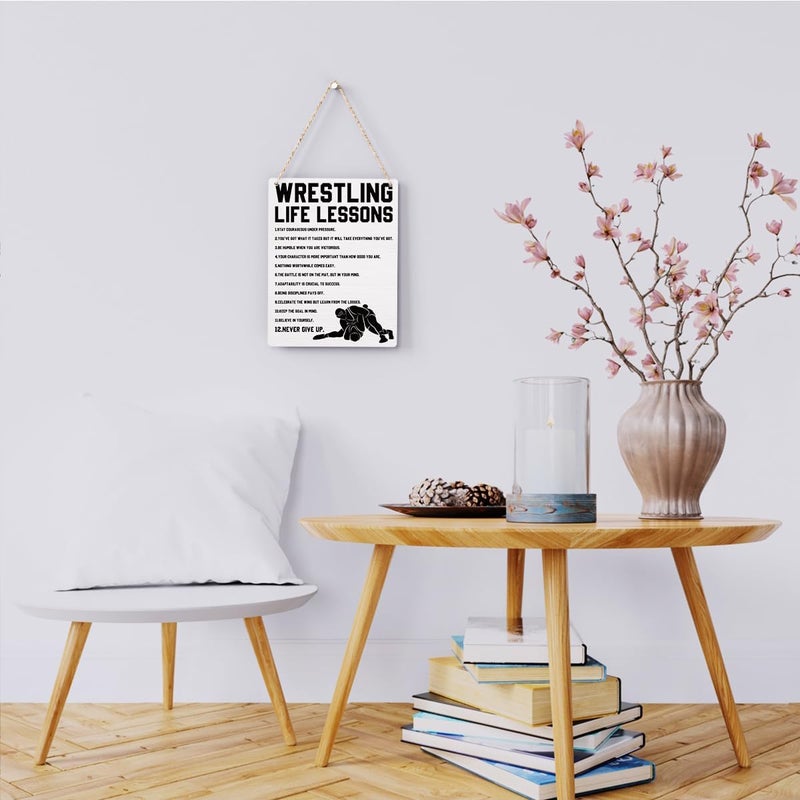 BELLOWDEER Wrestling Life Lessons Wooden Hanging Sign Inspirational Wrestling Wall Art Decor, Wrestling Wall Hanging Decor Signs for Home Office Bedroom Decoration 8x10 Inches - Image 2